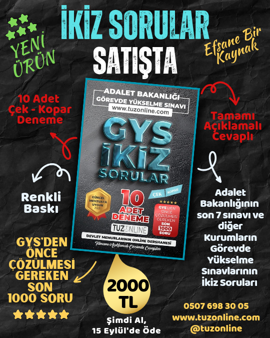 Adalet Bakanlığı GYS İkiz Sorular (10'lu Deneme)